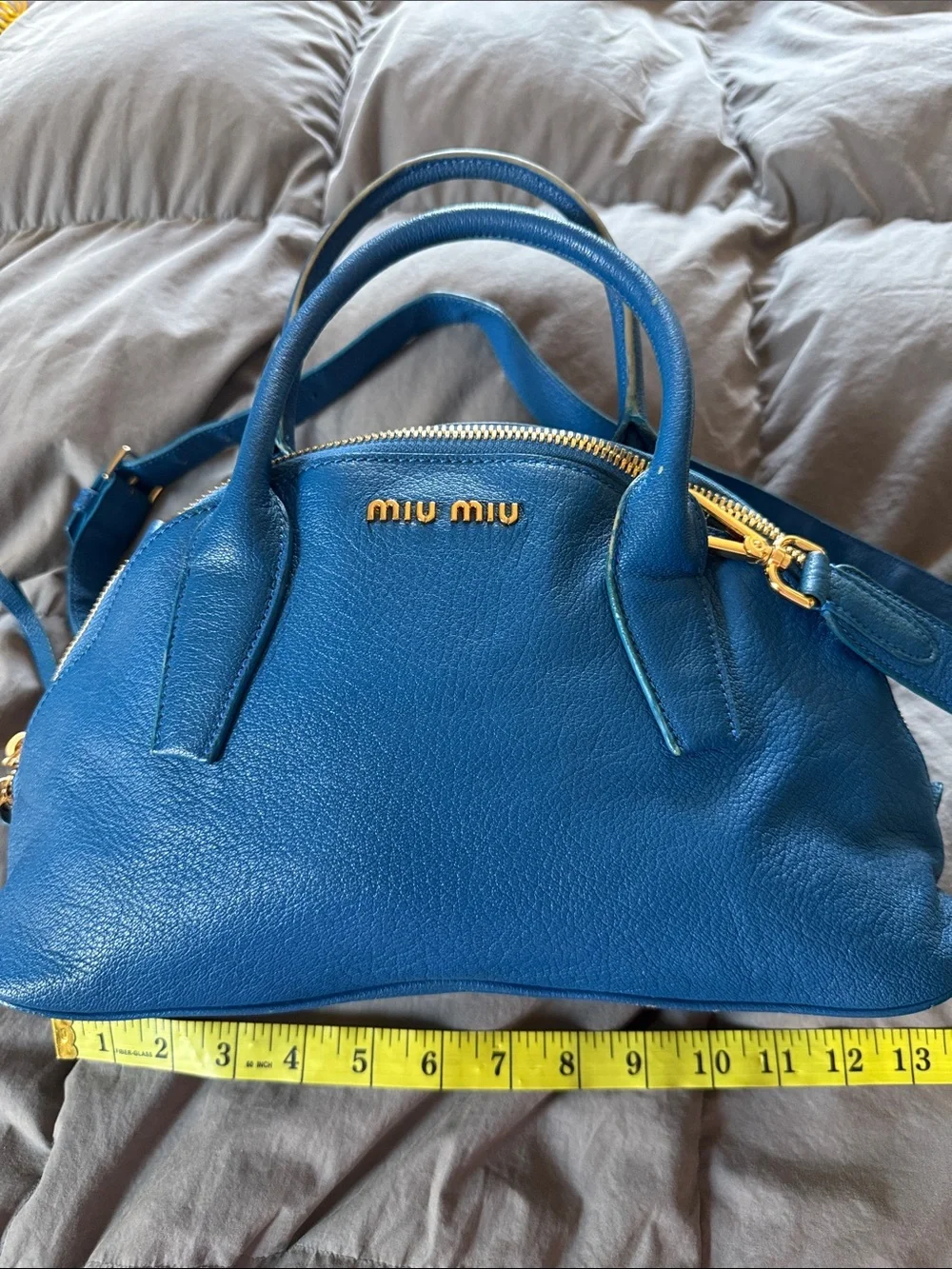 Miu Miu Royal Blue Leather Dome Satchel with Gold Hardware